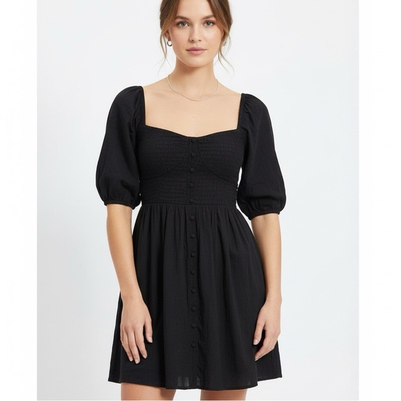 Maeve Dresses & Skirts - Maeve by Anthropologie Sweetheart Baby Doll Dress Puff Sleeve & Pockets Black M
